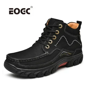 Мужские ботинки из натуральной кожи, на шнуровке, осенне-зимняя обувь, Нескользящие плюшевые удобные зимние ботильоны