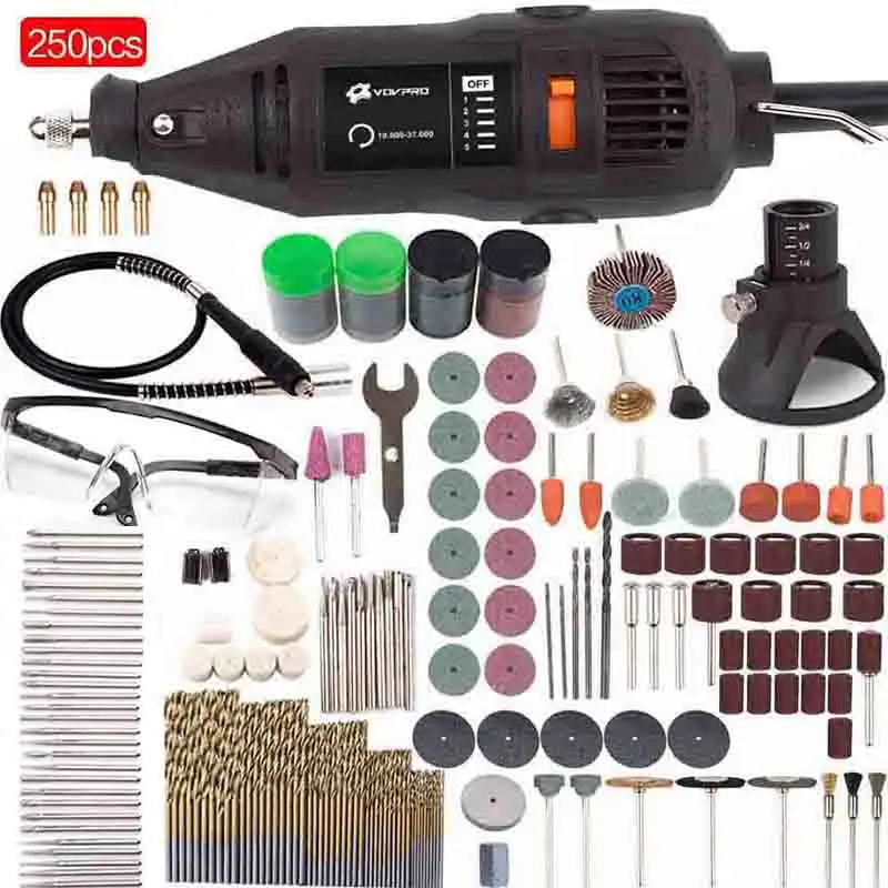 250PCS 180 Вт мини Dremel электрические сверла Инструменты С Гибким Валом Аксессуары сверло электроинструменты гравер роторный электроинструмент - Цвет: 250PCS