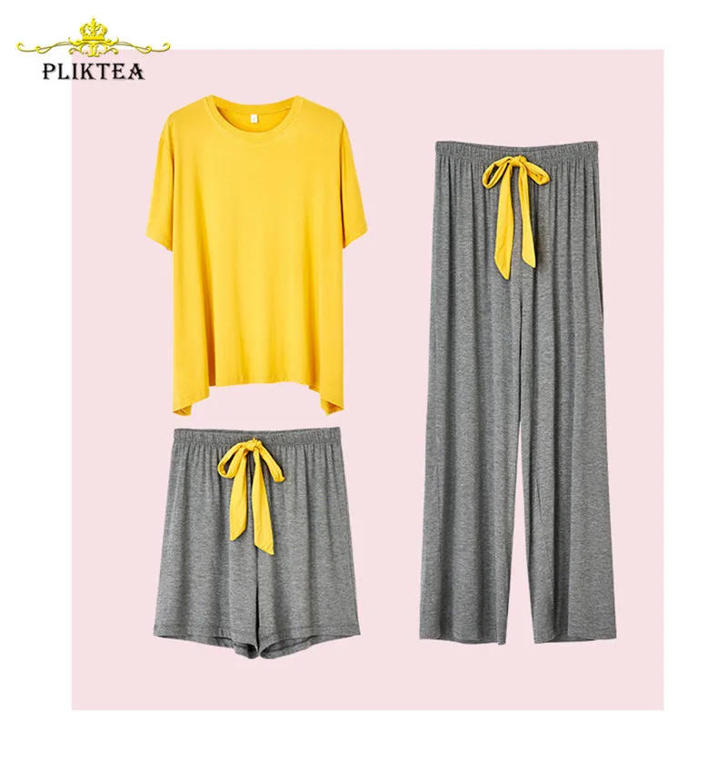 

3 Pieces Set Women's Home Clothes Modal Atoff Home Summer Loose Casual Modal Pajamas for Women Fall Modal Homewear Sleepwear