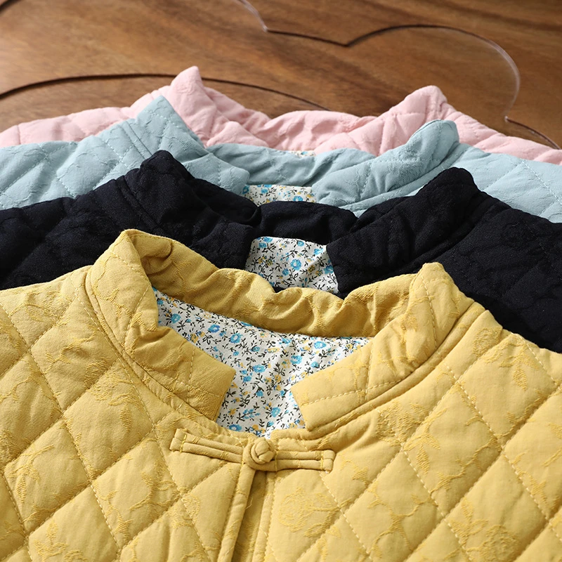 

Cotton Linen Thick Warm Outerwear Clothing Women's Winter Vintage Loose Plaid Cotton Coat Chinese Style Female Casual Tops M348