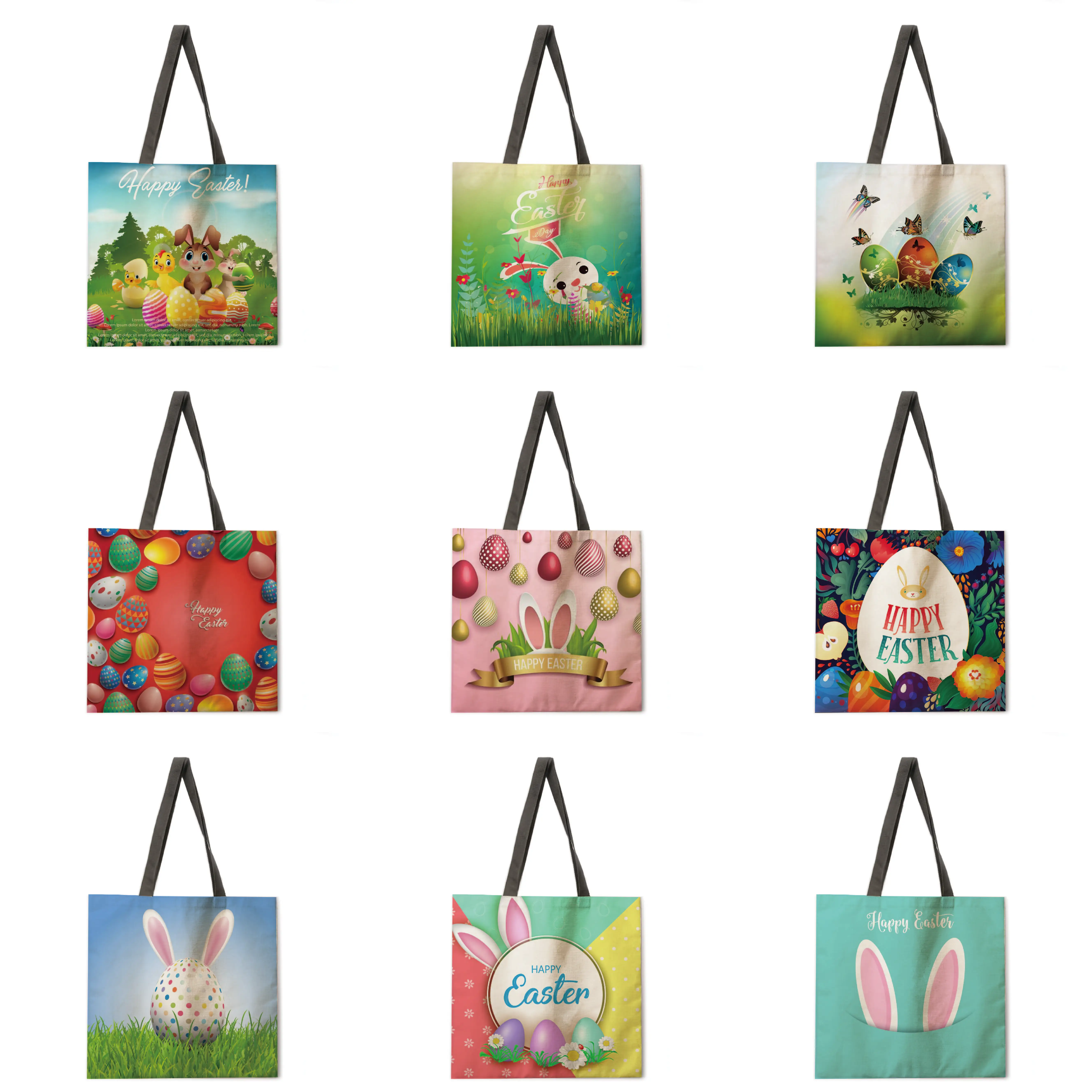 

Easter Bunny Printed Tote Bag Shoulder Bag Linen Fabric Casual Tote Bag Foldable Shopping Bag Reusable Beach Bag