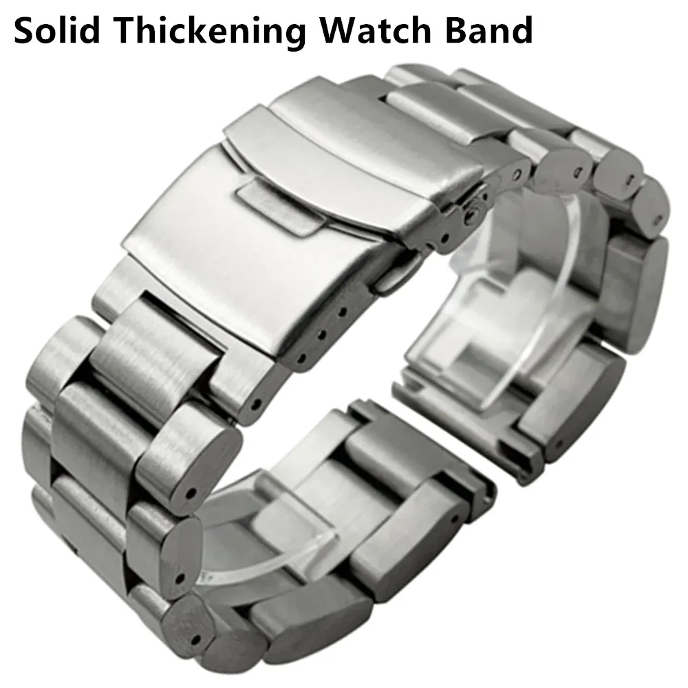 Solid Thickening 5.5mm 316L Stainless Steel Watchbands Silver 22mm 24mm 26mm Metal Watch Band Strap Wrist Watches Bracelet