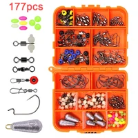 177pcs fishing kit including crank hook fishing beads sinker weights swivel connector bass perch sea rock fishing tackle box