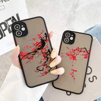 ink plum flower painting phone case for iphone 12 13 mini pro 11 pro max matte phone case back cover for iphone x xs xr se 2020
