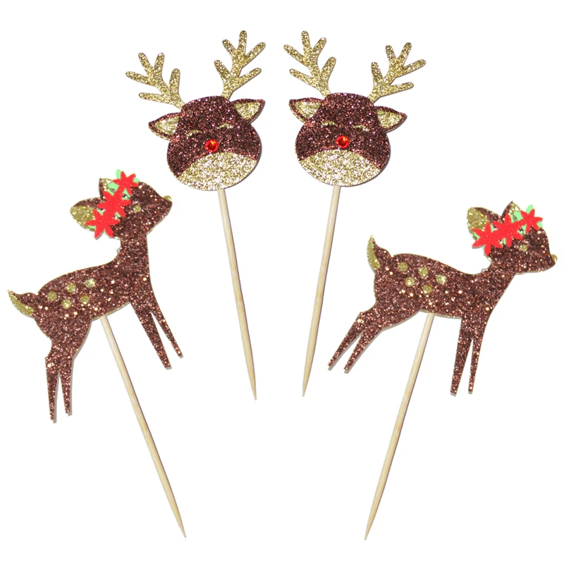 24pcs/pack Beautiful Elk Cute Deer CupCake Toppers Festival Decoration DIY Cupcake Flag Paper Supplies | Дом и сад