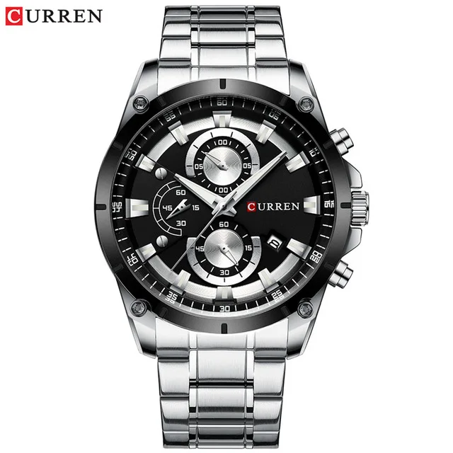 silver black Новинка CURREN Модные мужские s часы лучший бренд класса люкс с нержавеющей стали спортивный хронограф кварцевые часы мужские Relogio Masculino - Цвет: silver black