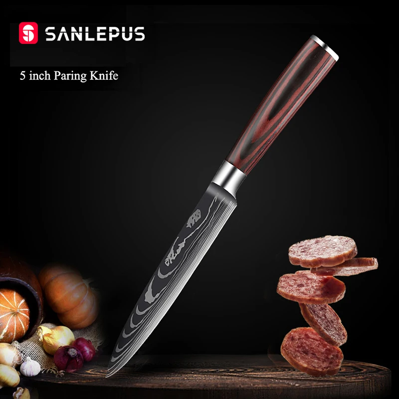 

5-дюймовый универсальный нож SANLEPUS из нержавеющей стали, острые поварские ножи для фруктов, ножи для чистки овощей, кухонные ножи для стейка с...