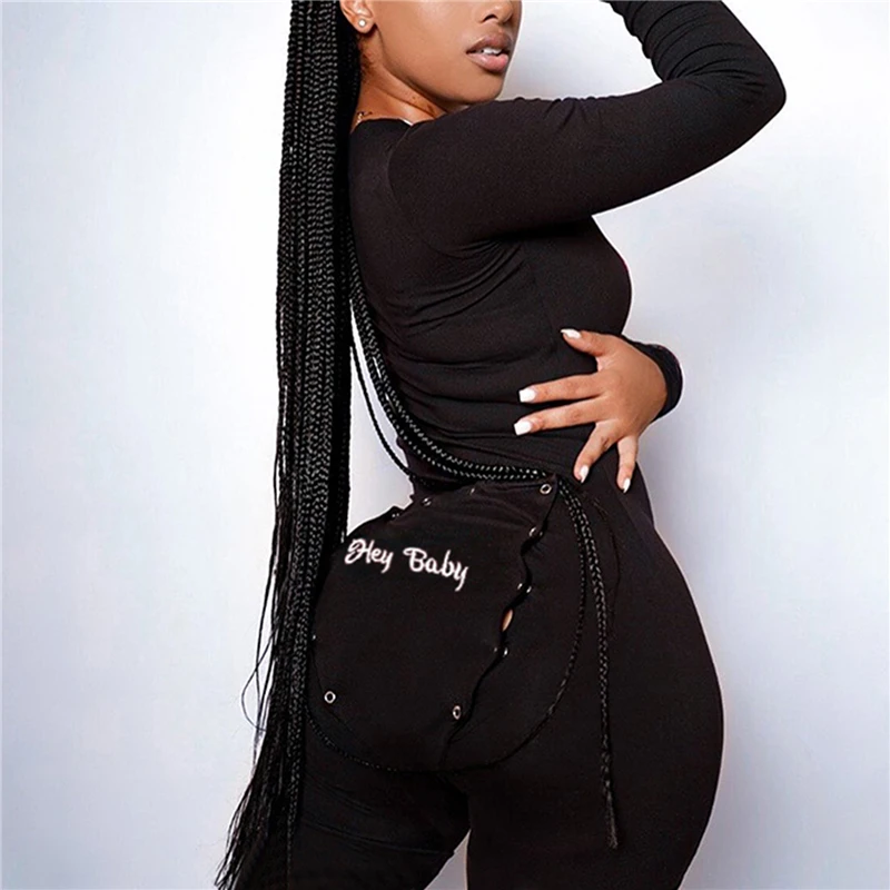 

Sexy V Neck Rompers Women Long Sleeve Slim Bodycon Outerwear Casual Printed Letter Embroidery Streetwear For Female