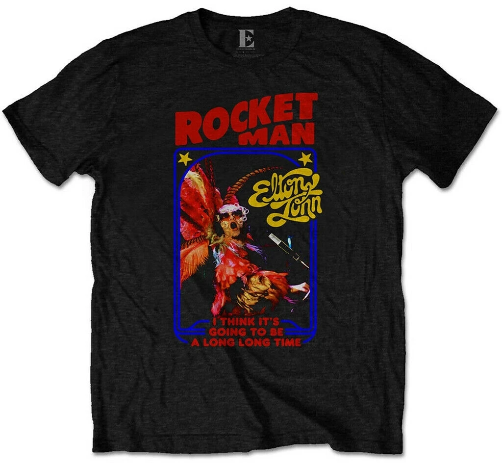 Футболка мужская Elton John 'Rocketman Feather Suit '(черная) Новый Официальный! Уличная