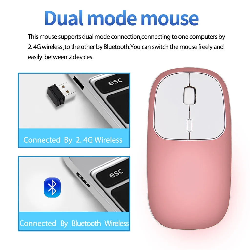 Перезаряжаемая Bluetooth беспроводная мышь 4 клавиши 1600DPI металлическая Бесшумная