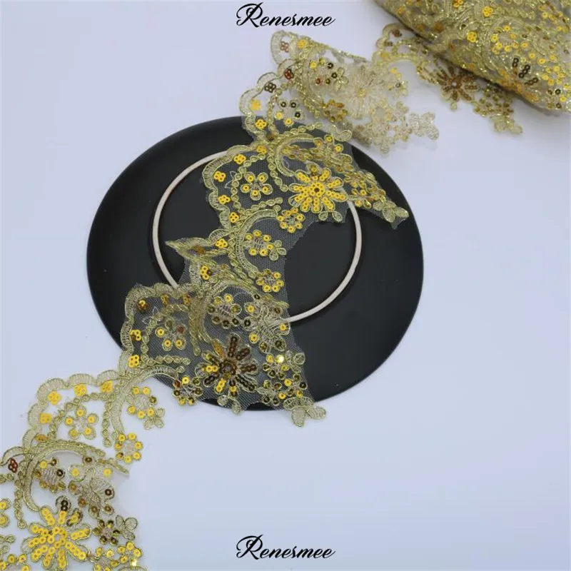 1 ярд 2 вида золотые блестки кружева край полиэстер кружевная с вышивкой отделка