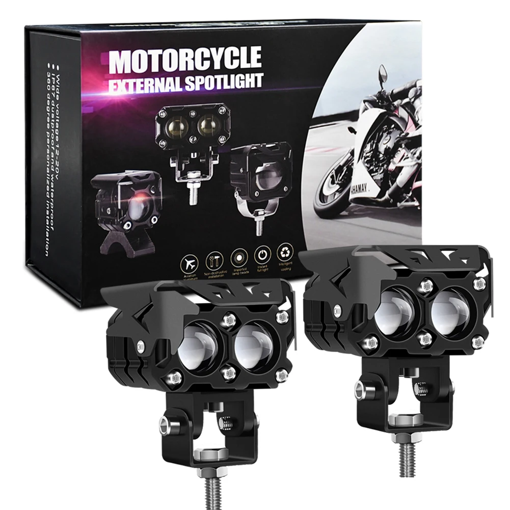

2PCS 60W M2 motorcycle headlights auxiliary working lamp led Three line two-color motorbike spotlight head lamp spot fog lights