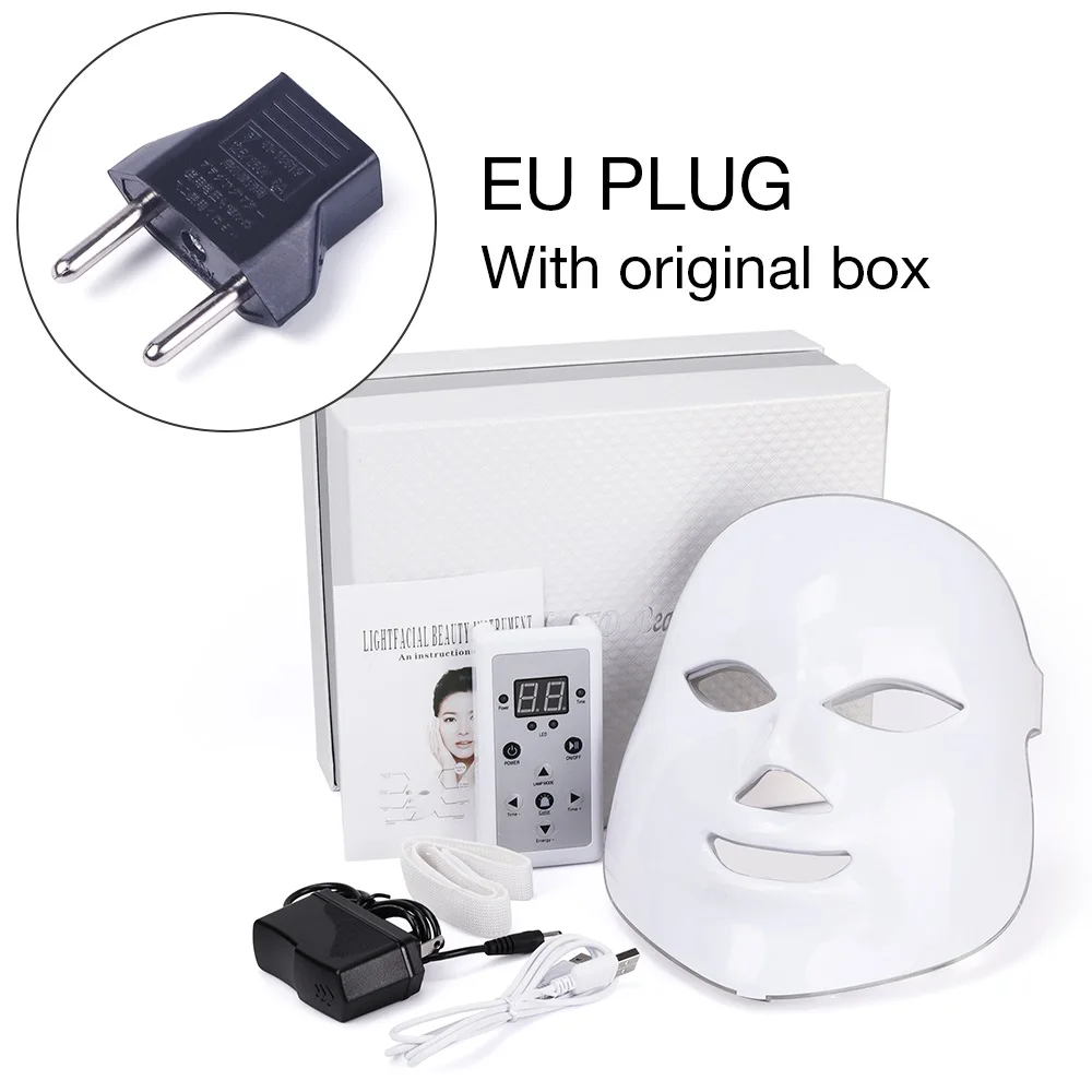 eu with box СВЕТОДИОДНЫЙ Прибор для ухода за кожей лица, электрическая маска для удаления морщин, фотоновая омолаживающая маска для кожи, антивозрастная терапия - Цвет: eu with box