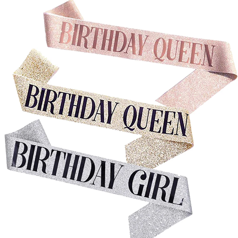 

1pc Birthday Decoration Rose Gold Queen/Girl Satin Sash For Women Adult Birthday Party Supplies