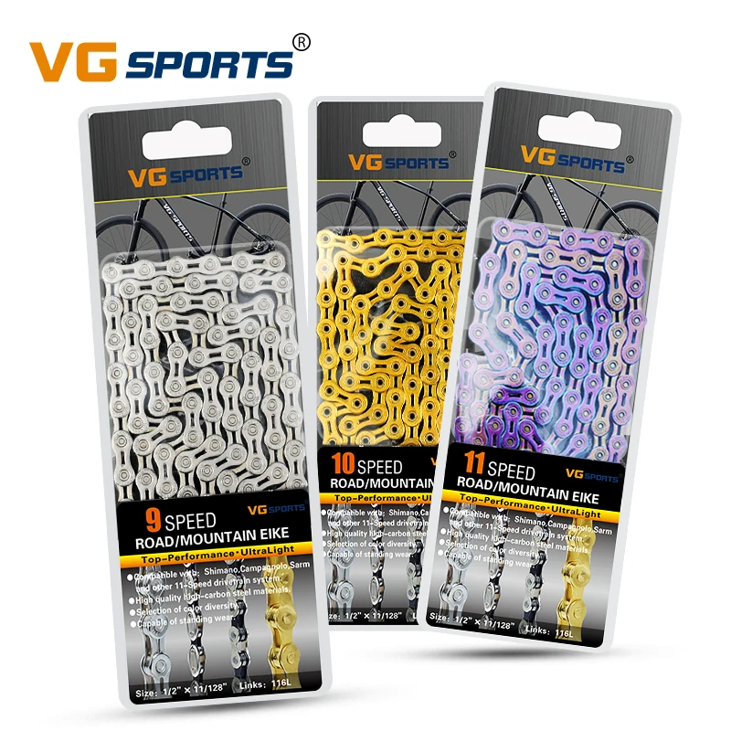 VG Sports Ultralight 8 9 10 11 цепь для скоростного велосипеда велосипедная цепь полуполная полая 116л Серебряная Золотая горная MTB шоссейная велосипедная цепь