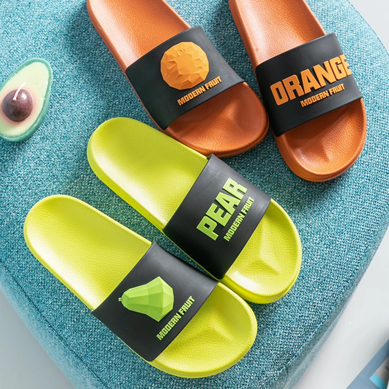 3D Fruit Pattern Home Women Slippers Cartoon Banana Summer Indoor Flats Orange Bathroom Slides Non Slip Male Couple Shoes