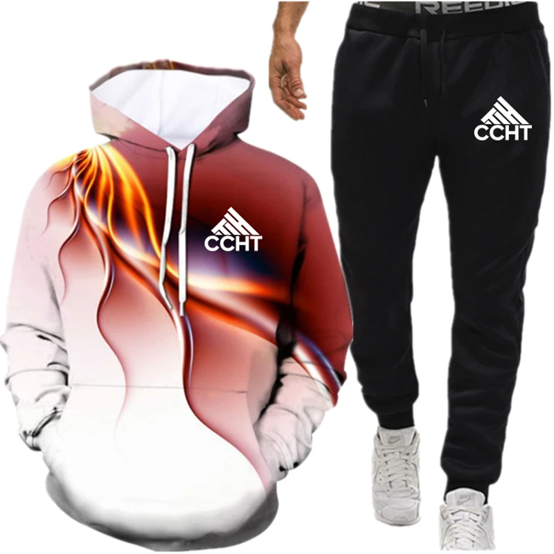

New 3D Men's Autumn Winter Sets Zipper Hoodie+Pants Pieces Casual Tracksuit Male Sportswear Gym Brand Clothing Sweat Suit