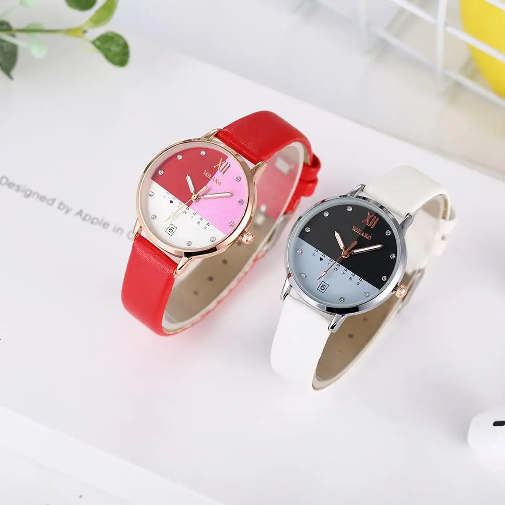 Часы YOLAKO женские с кожаным ремешком элегантные кварцевые наручные подарок для