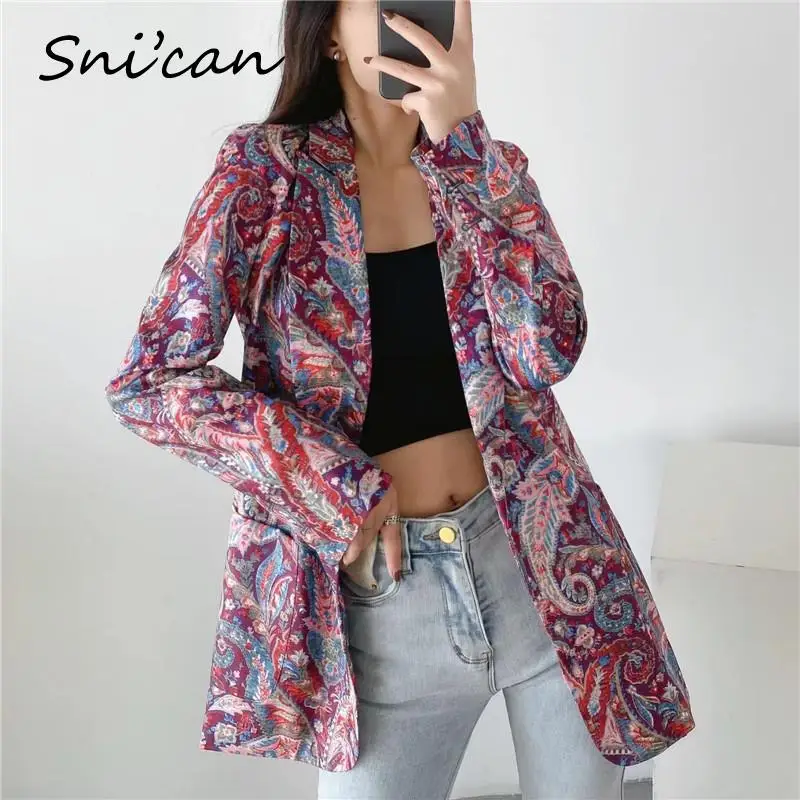 

Purple Paisley Print Jacket Coat Za 2021 Women Fashion Autumn Winter Oversize Casual Suit Blazer Outwear Office Ladies Chic Tops