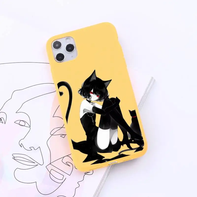 

Anime Loli Gothic Cat Phone Case Candy Color for iPhone 6 7 8 11 12 s mini pro X XS XR MAX Plus