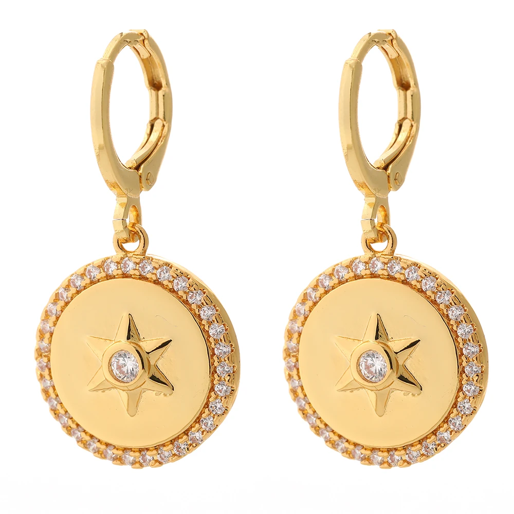 

Star Earrings for Women Gold Polaris Dangle Earrings Micro Pave Zircon CZ Love Earring Trendy Punk Korean New Fashion 2021