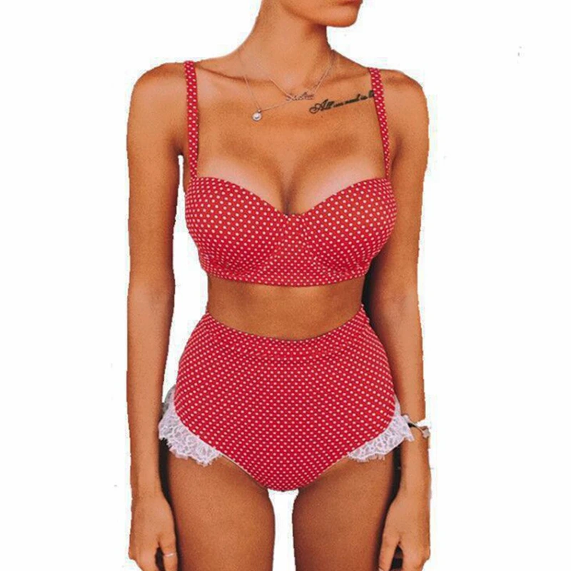 

Vintage Dots High Waist Bikini Push Up Swimsuit Women Lace Up Swimwear Retro Bathing Suit High Waisted Swimsuit Plus Size Bikini