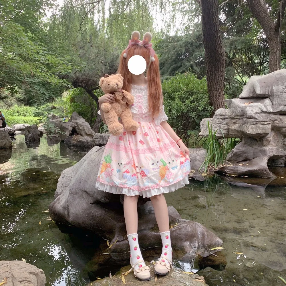 Kawaii японский Лолита девушка Лолита гриб кролик кружева милое платье без рукавов