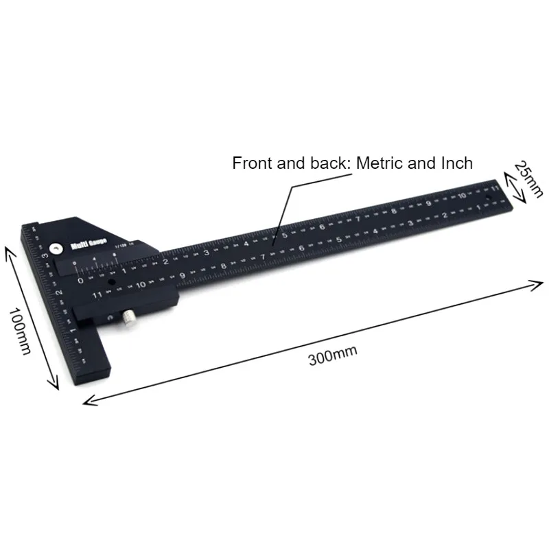 

300mm Multi Sliding Depth Gauge Aluminum Alloy T Square Ruler Woodworking Scriber Multifunctional Measuring Ruler Scriber