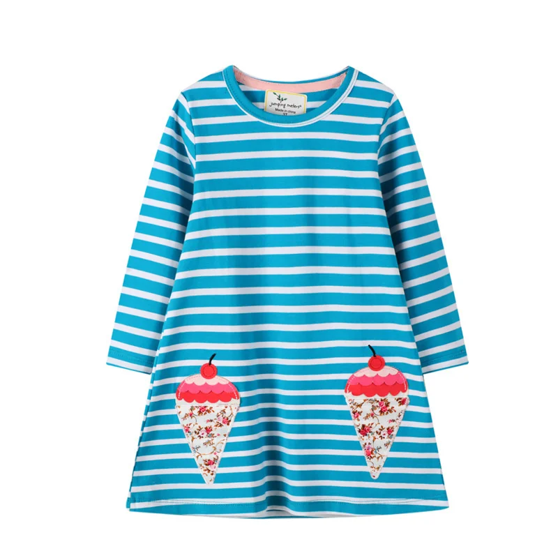 

New Arrival Stripe Baby Party Dress for Autumn Spring Girls Cotton Clothing Ice Cream Embroidery Cute Costume