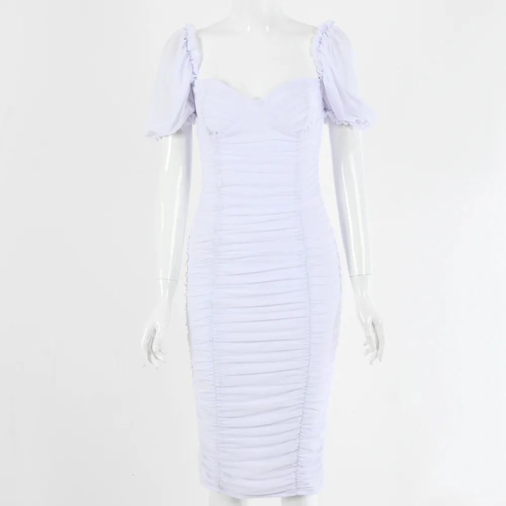 SRUBY Летнее белое женское платье с пышными рукавами открытой спиной на молнии для