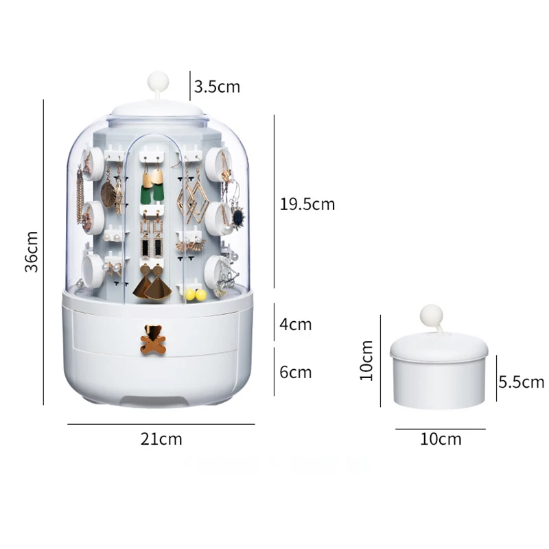 

360 Rotating Jewelry Box Cosmetic Storage Box Transparent Makeup Organizer Earrings Desktop Organizer For Necklace Dropshipping