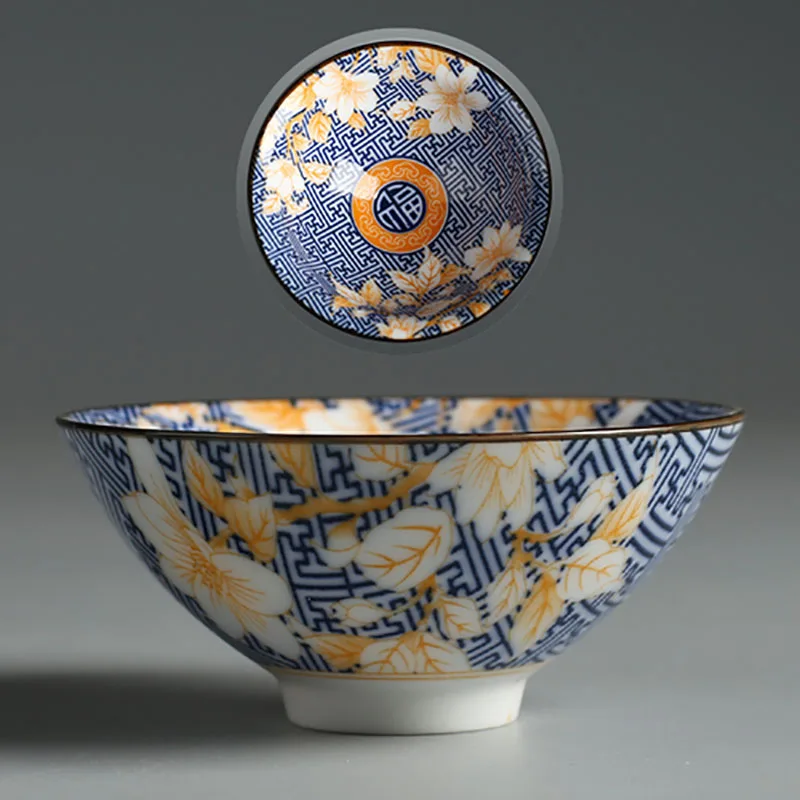 Многоцветная чайная чашка из белого и голубого фарфора большая керамики кунг фу - Фото №1