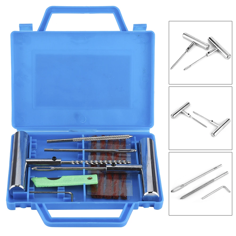 

7pcs Professional Tire Repair Kit Heavy Duty Tubeless Tyre Puncture Repair Set Emergency Diagnostic Tool for Car Van Motorcycle