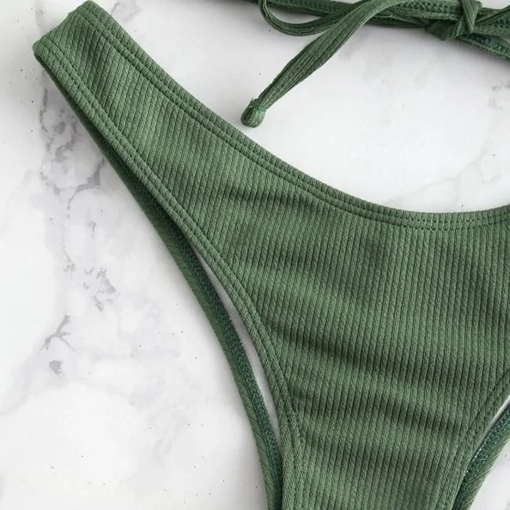 

Women's Swimming Suit Bikini Set Solid Color Ruffled Padded Swimwear High Waist Bathing Beachwear Summer Biquini Feminino