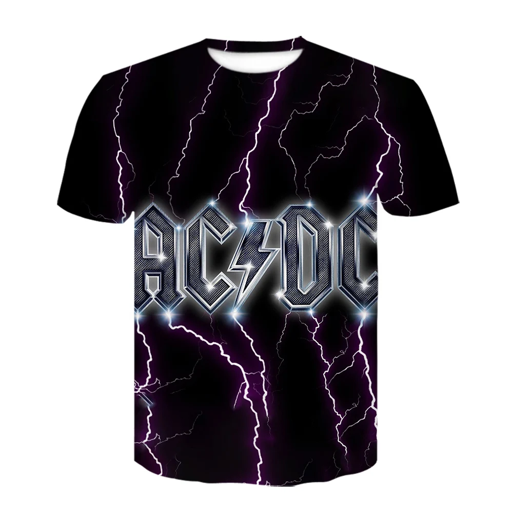 

2021 Summer Retro Gothic T-Shirt Men's AC DC 3D Printing Casual High-Quality Unisex O-Neck Short-Sleeved Oversized Streetwear
