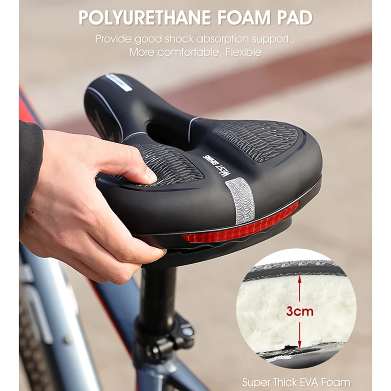 

WEST BIKING Bicycle Saddle MTB Bike Seat Waterproof Soft Seat Cushion Bike Accessories Steel Hollow Wide Cycling Saddles