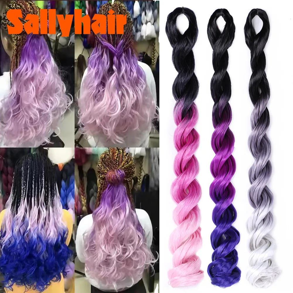 

Sallyhair Deep Wave Crochet Braids Hair Extensions Synthetic Ombre Braiding Hair Colored High Temperature Brown Blonde Blue