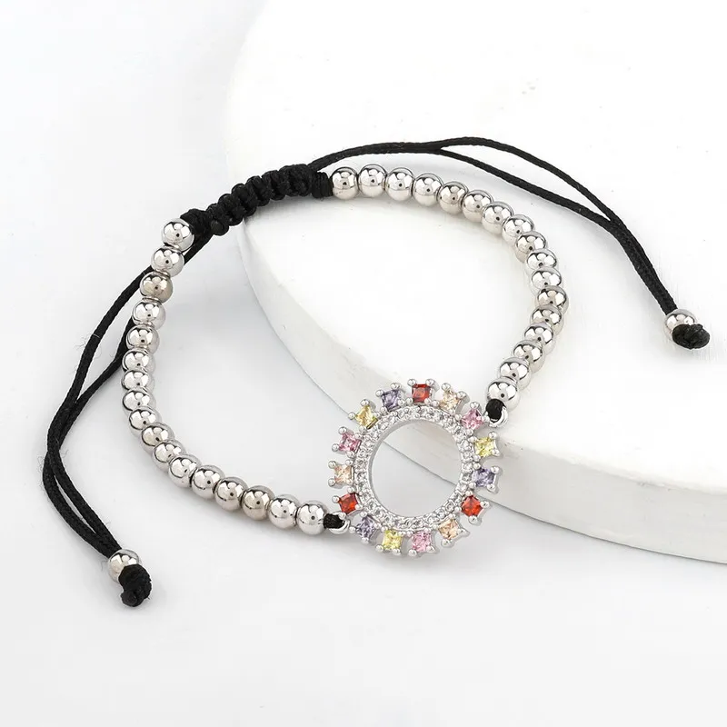 

New Charm Hollow Round Copper Beads Bracelets Handmade Pave CZ Crystal Adjustable Bracelet Punk Wrist Jewelry Gift for Women Men