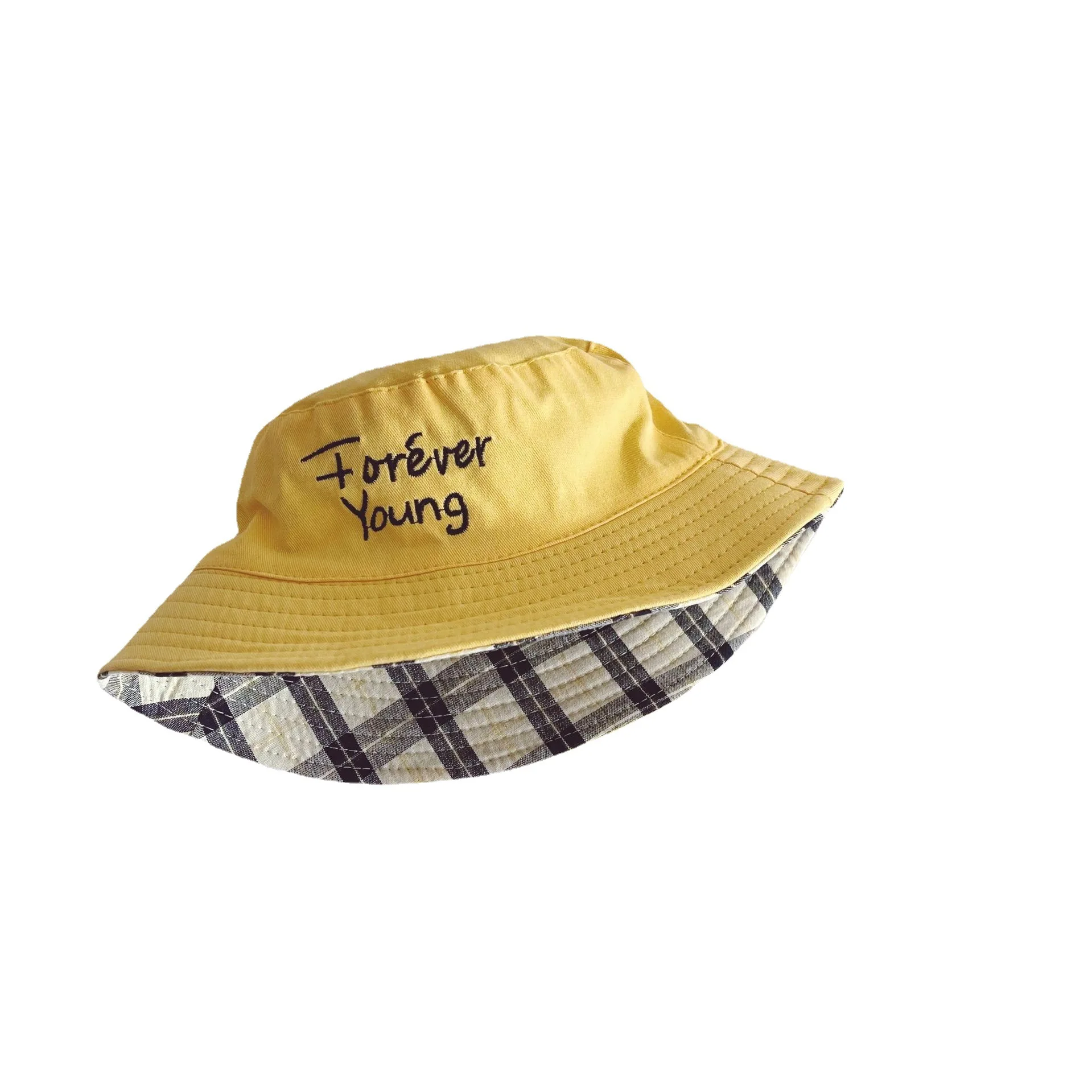 

children double sided fisherman hat lattice embroidery boys and girls flat top big basin hat