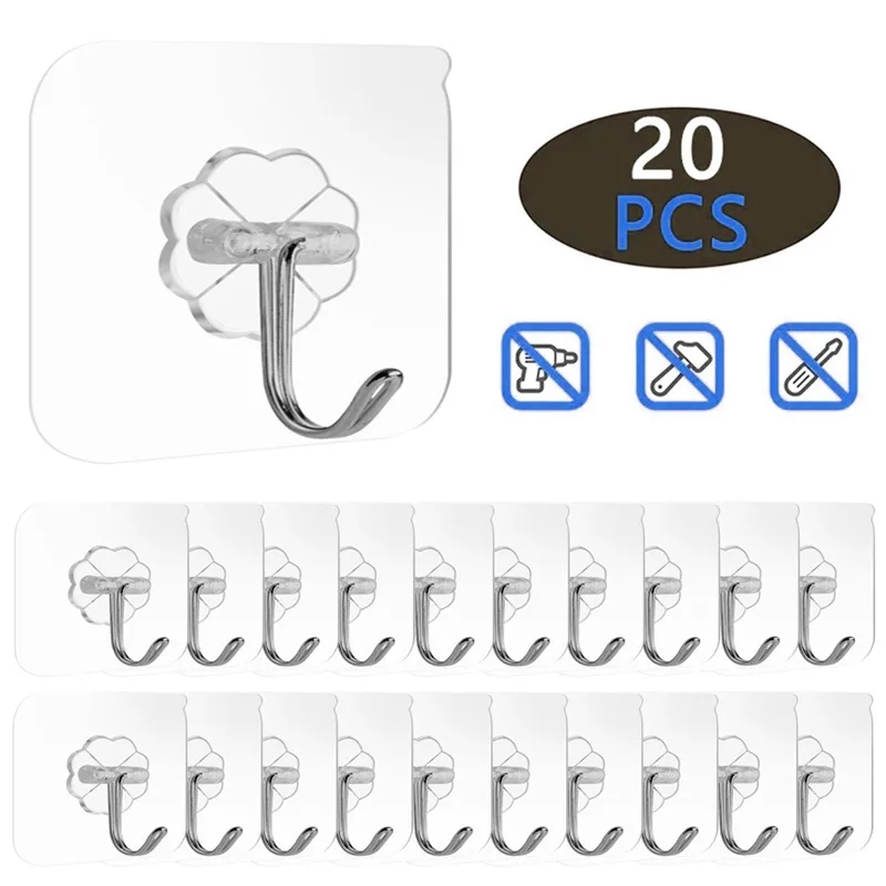 20Pcs Transparent Strong Self Adhesive Door Wall Hangers Hooks Suction Heavy Load Rack Cup Sucker for Kitchen Bathroom | Дом и сад