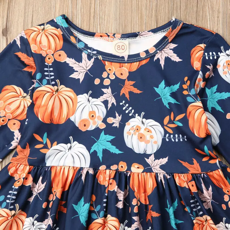 6M-4Y Halloween Girls Costumes Infant Toddler Baby Kid Pumpkin Dress Long Sleeve Party Dresses For Autumn Clothes | Детская одежда и