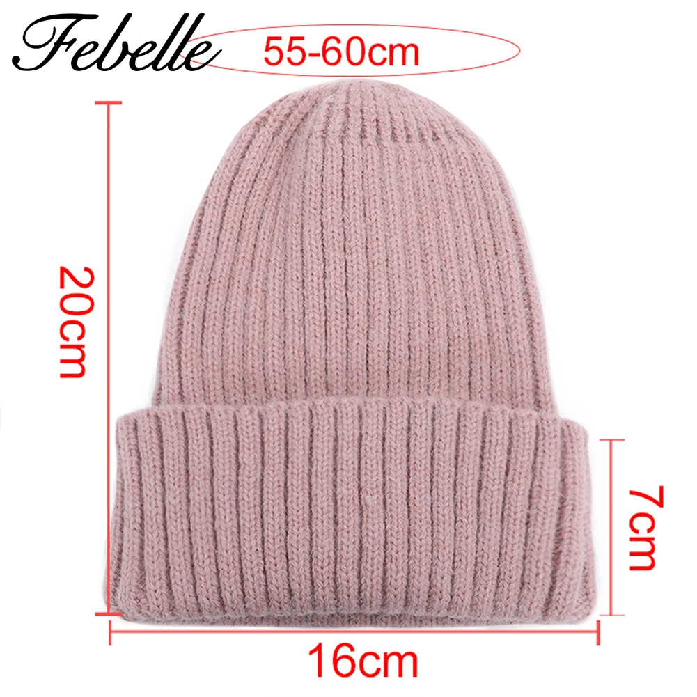 Зимняя шерстяная унисекс Шапка бини для женщин и мужчин Febelle вязаные однотонные