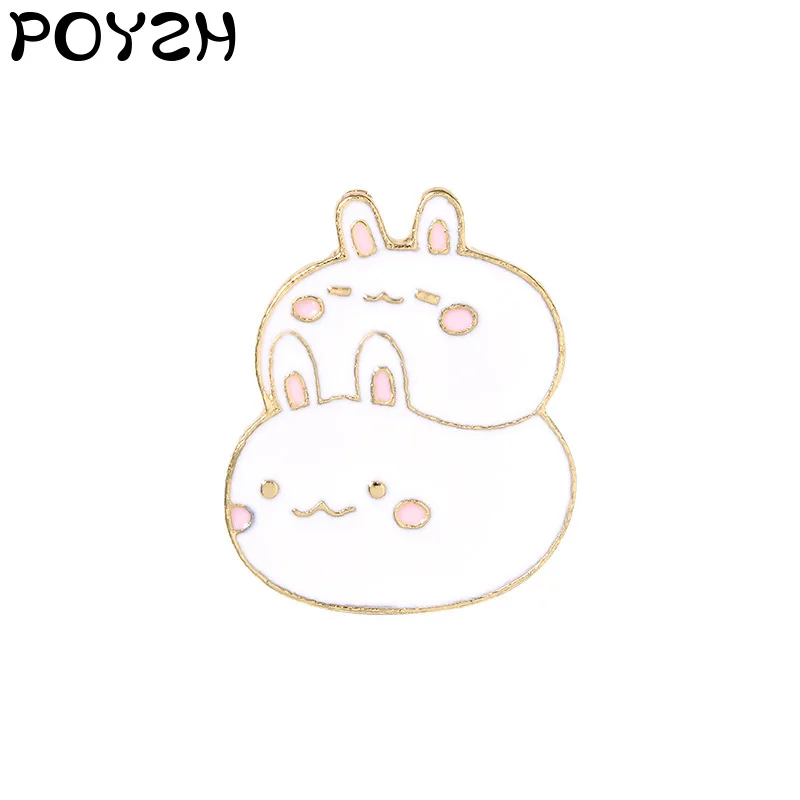 Эмалированная брошь Mischievous rabbit sisters белая с отворотом двойным Кроликом булавка