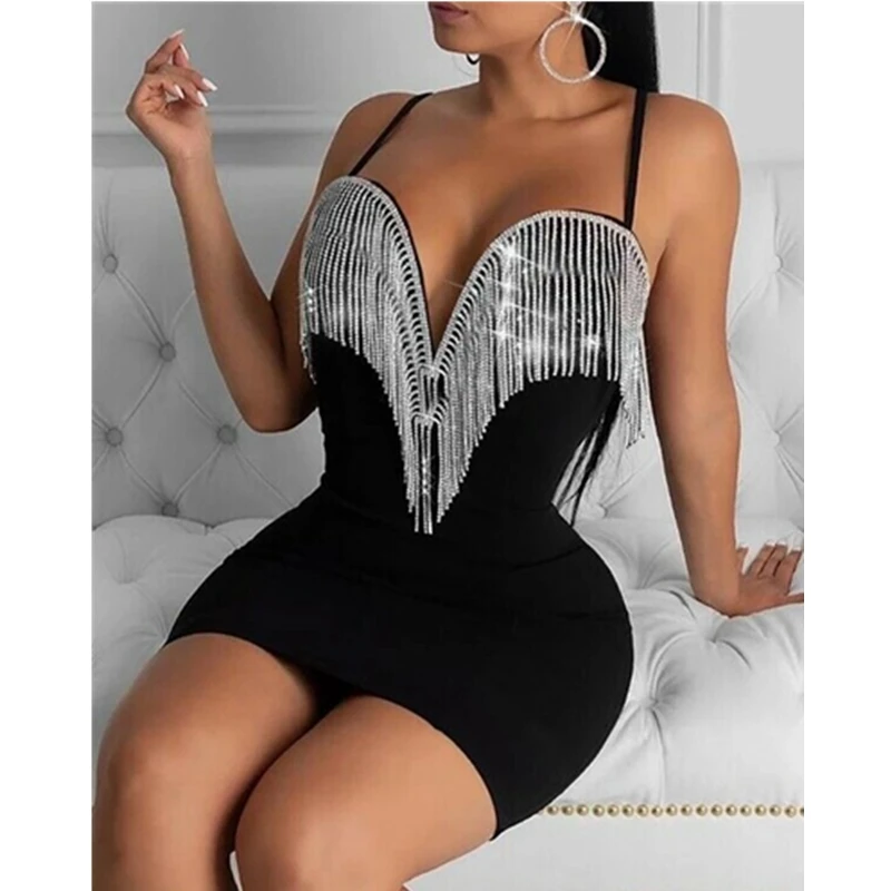 

Fashion Women Sequined Shinning Bandage Dress Elegant Sleeveless Party Cocktail Club Bodycon Dress Ladies Backless Clothing