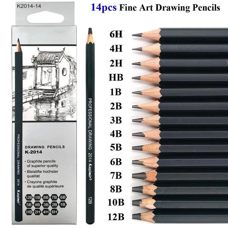 

14 Pieces / Set Fine Graphite Sketching Pencils Professional For Drawing Set Pencil 5B 2H 4H 7B 4B 12B 6H b 6B 3B 10B HB 2B X6A1