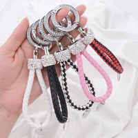 rainbery car diamond ring keychain woven leather cord key chain creative personalized gift male and female pendant key ring