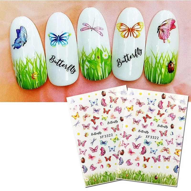 1 шт наклейки на ногти бабочки цветка фантазия 3D задней Клей DIY Красочные Silder