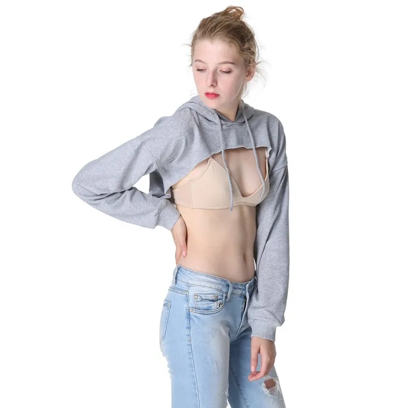 Sexy Women Super Short Cropped Tops Hip Hop Hooded Sweatshirts Cotton Long Sleeved Female Pullover New Summer Fit Moletom | Женская
