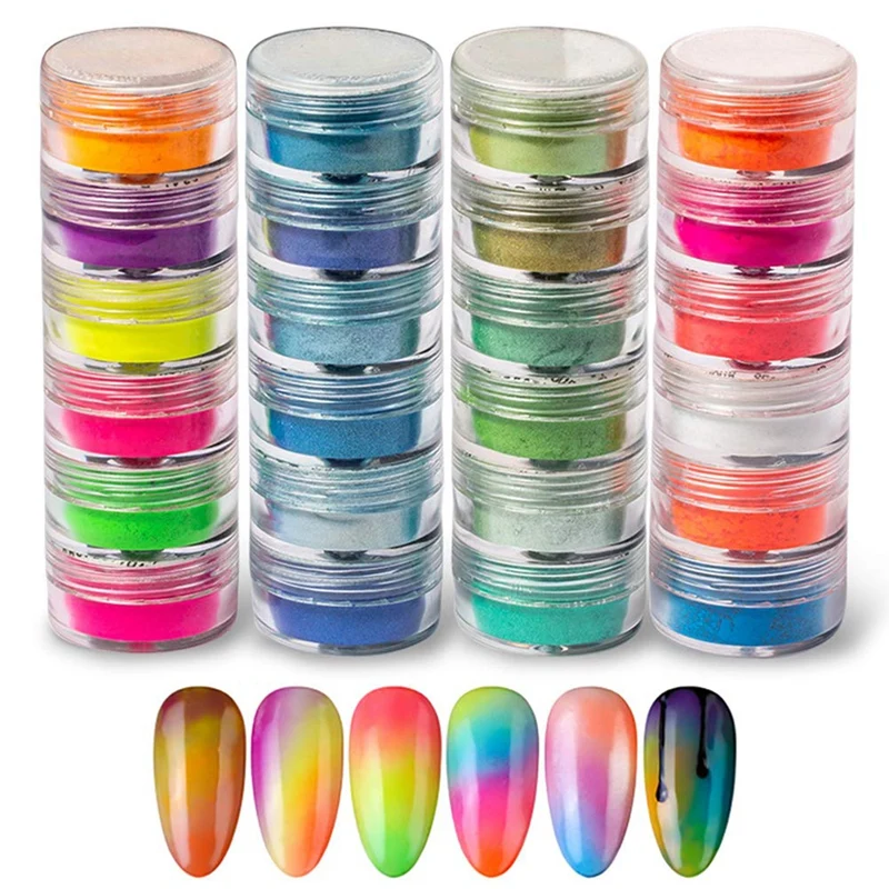 

Пигментная пудра для ногтей, 24 цвета, яркий переливающийся Блестящий ультратонкий светящийся перламутровый Блестящий Ореол-порошок.