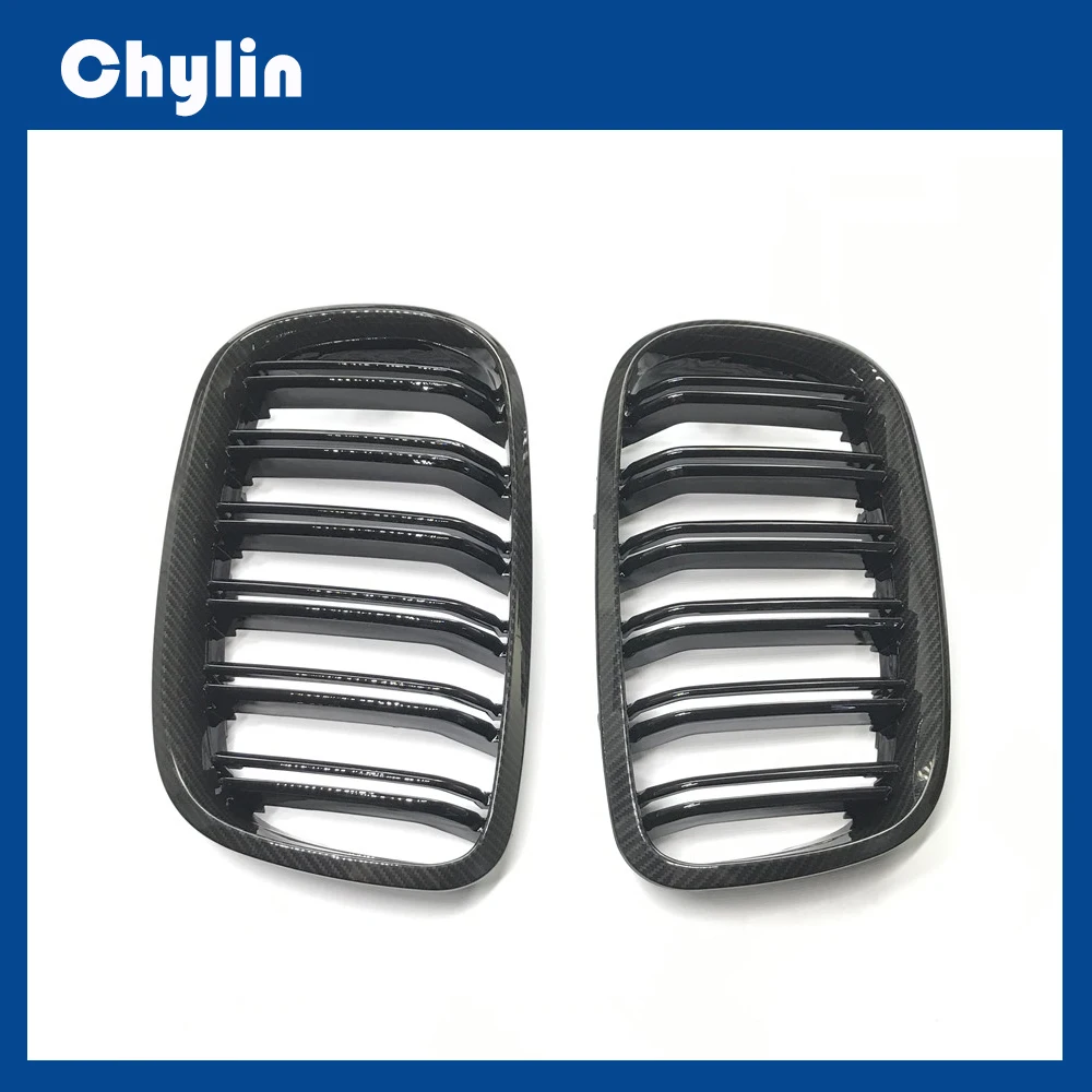 

One Pair 2007-2013 X5 E70 X6 E71 Carbon Fiber Look Double Slat Front Kidney Grill Bumper Grille For BMW X5 X6 Front Mesh Grill